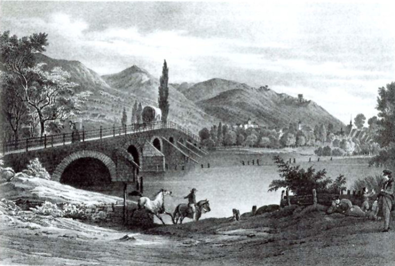 Saalebrücke der alten Handelsstraße bei Burgau. Im Hintergrund Lobeda und Lobdeburg